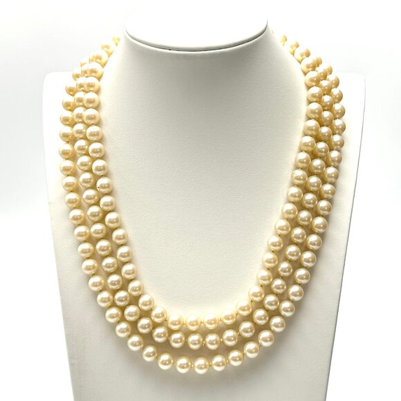 Art Deco Era Rope Length Pearl Necklace — Glass Pearls  & Ornate Box Clasp — EUC - Picture 1 of 9